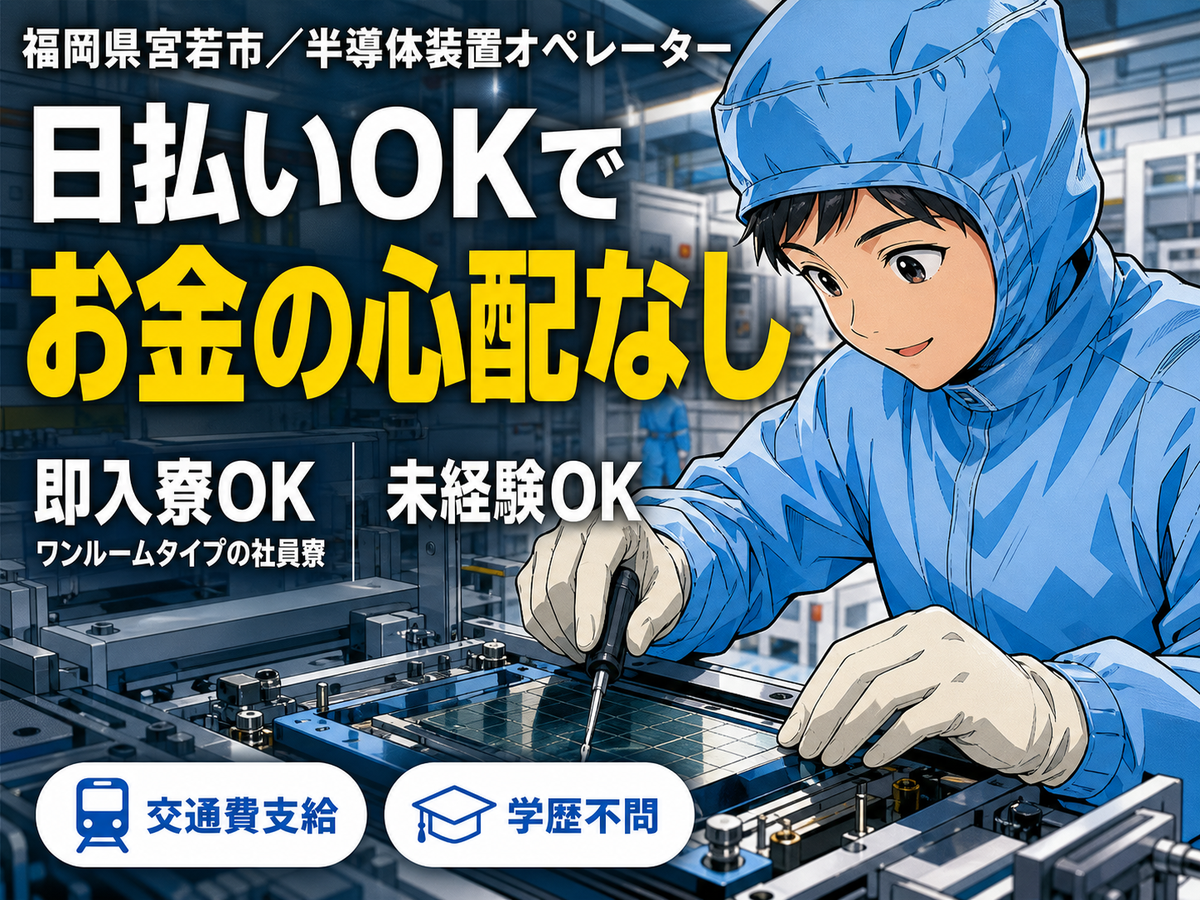 【正社員×ボーナスあり】半導体装置オペレーター！履歴書不要！＜福岡県×寮完備＞