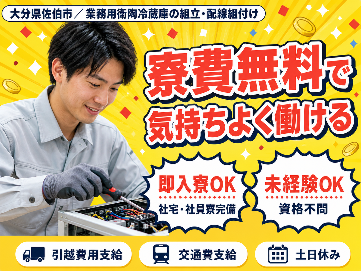 【寮費無料】大分県・佐伯市で始める住み込み工場スタッフ！即入寮OK！