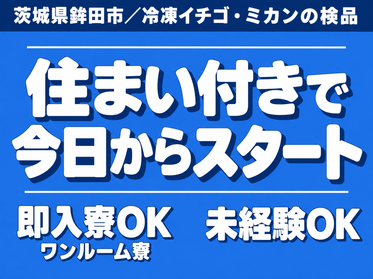 冷凍イチゴやミカンの検品作業！即面接・即採用・即入寮OK！＜茨城県×寮完備＞