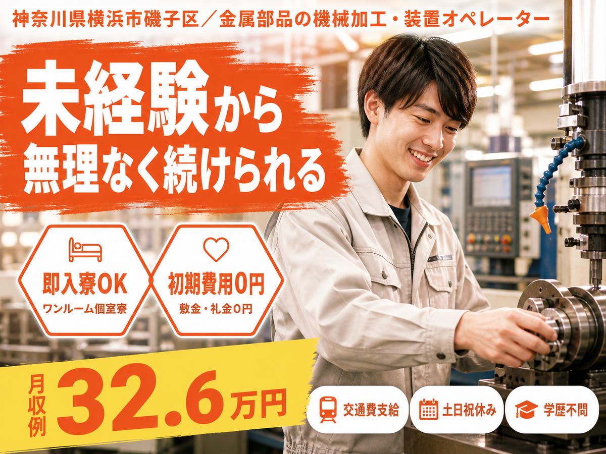 神奈川県横浜市磯子区／金属部品の機械加工・装置オペレーター｜時給1450円